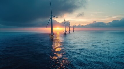 Poster - Offshore wind power, nature, simple and elegant style, side lighting, nature. Generative AI.