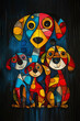 Portrait of cute dogs in bright colors, mosaic style