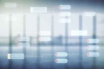 Aufkleber - Abstract virtual coding concept on empty corporate office background. Multiexposure