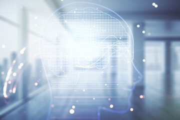 Aufkleber - Double exposure of creative artificial Intelligence hologram on empty modern office background. Neural networks and machine learning concept