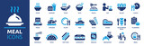 Fototapeta  - Meal icon set. Containing food, lunch, eat, dinner, pasta, rice, pizza, salad, soup, breakfast and more. Vector solid icons collection.