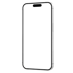 Wall Mural - white smartphone similar to iphone 15 without background in isometric style. template for mockup