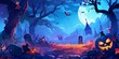 Halloween background with a mystical forest illuminated by moonlight and pumpkins. Getting ready for a Halloween party. Celebrate a fun Halloween in the fall.