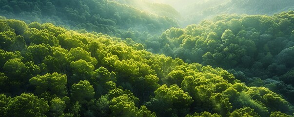 Aerial view of a forest with trees on Mount Termion Peak in Serino, Campania, Avellino, Italy.