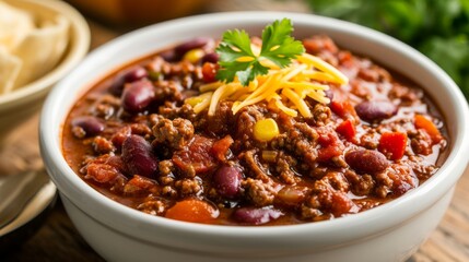 Wall Mural - Satisfyingly Spicy: Mouthwatering Bowl of Chili Con Carne