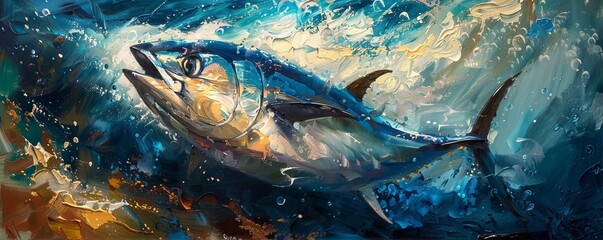 Bluefin tuna fish swimming in ocean water