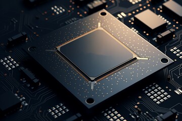 Poster - Detailed image showcasing a modern cpu chip embedded in an electronic circuit board