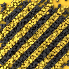 Poster - A pattern of alternating black and yellow stripes made up of small cubes. 3d rendering digital illustration