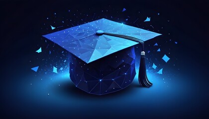 Wall Mural - A blue graduation cap stands out against a dark background, symbolizing academic achievement and success