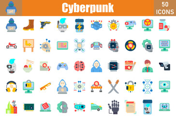 Wall Mural - Cuber Punk Icons Set.Web and mobile icons.Vector illustration