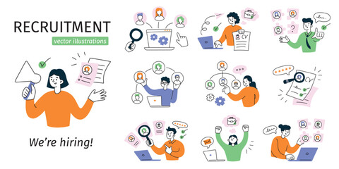 recruitment scenes set, human resources compositions with cartoon characters, hr collection, we are 