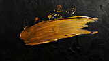Fototapeta Storczyk - Creative banner with golden rough stroke and brush, copy space, black textured background, minimalism. Generative AI
