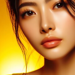 Close-up of an Asian woman full of pure beauty