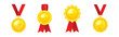 Golden Award or Distinction with Red Silk Ribbon as Token of Recognition of Excellence Vector Set