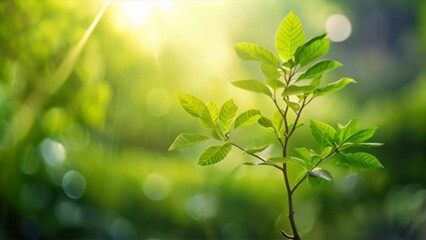 Wall Mural - green tree standing tall in a lush forest, with a dreamy bokeh background