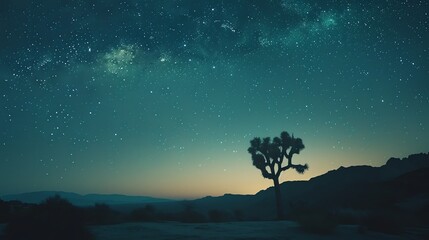 Poster - Under a sky full of stars, a lonely saguaro cactus stands in the desert. The cactus is silhouetted against the bright night sky.