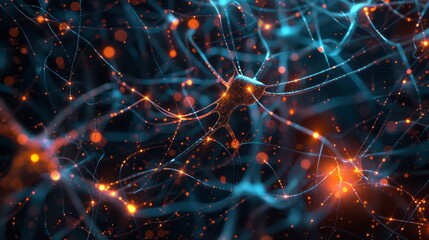 Poster - Soaring through a vast network of interconnected neural pathways, resembling a bustling metropolis of pulsating data streams.