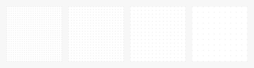 Set of dot grid background with empty space. Design of square graph paper, school math sheet, grid paper sheet, notebook pattern, architectural graph paper. Vector illustration