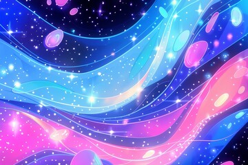 Wall Mural - Blue and Pink Background With Stars and Swirls. Generative AI