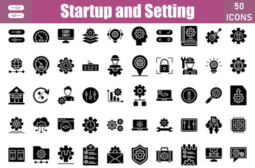 Canvas Print - Startup And Setting Icons Set. Editable Stroke. Pixel Perfect