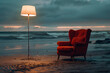 armchair and floor lamp on the beach