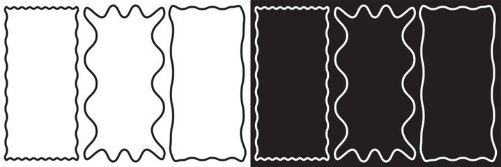 Poster - Set of rectangle frames with wavy edges. Rectangular shapes with wiggly borders. Picture or photo frames, empty text boxes, tags, labels isolated on white and black background. Vector illustration.EPS