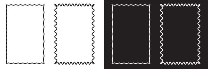 Poster - Set of rectangle frames with wavy edges. Rectangular shapes with wiggly borders. Picture or photo frames, empty text boxes, tags, labels isolated on white and black background. Vector illustration.EPS