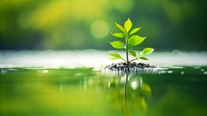 Wall Mural - green tree standing tall in a lush forest, with a dreamy bokeh background