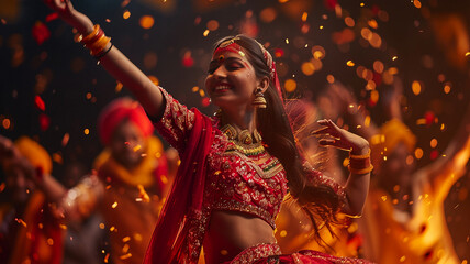 makar sankranti, diwali, lohri indian traditional festival background, happy smiling indian woman in punjab traditional dress	