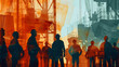 Silhouettes of People Standing in Front of an Oil Rig