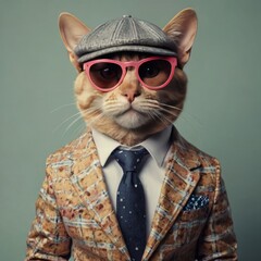 Wall Mural - photo of cat dressed in cute trendy clothes   