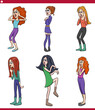 cartoon surprised young woman characters humorous set