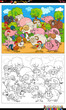 cartoon farm animal characters group coloring page