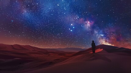Wall Mural - the image is a beautiful landscape of a desert at night. the sky is full of stars and the sand dunes