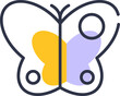 Butterfly icon outline with yellow and purple color decoration