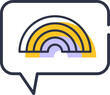Speech bubble with rainbow symbol supporting pride month, outline graphic decoration element