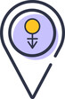Androgyne gay symbol on map pointer outline design, pride month decoration element