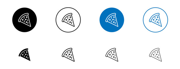 Wall Mural - Pizza slice icon set. italian cheese pizza vector symbol. pepperoni pizza icon in black and blue color.