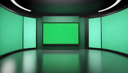 Wall Mural - A room devoid of furniture or decorations, featuring a vibrant green screen set up against one wall for video or photo productions