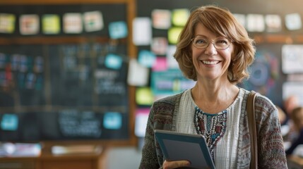 Poster - A Cheerful Teacher in Classroom