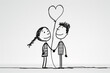 Couple Holding Heart Shaped Balloon Drawing