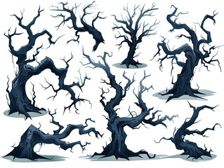 Wall Mural - silhouettes of dead trees collection on white