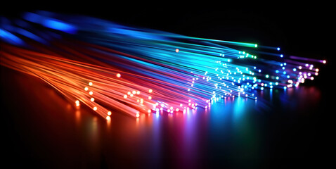 Wall Mural - A blue fiber optic cable with a glowing blue light at the end.