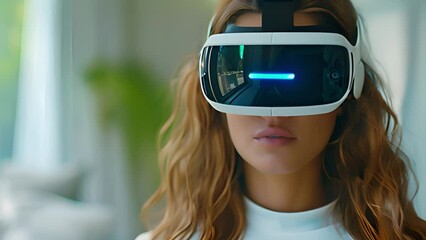 Poster - This woman immersively experiences virtual reality through a headset.