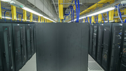 Wall Mural - room with rows of server hardware in data center timelapse hyperlapse
