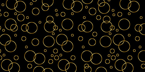 Poster - Abstract black background with gold circles. Modern dark vector texture.