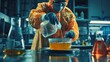 © Антон Сальников - An underground drug lab chemist wearing a protective mask and coverall prepares a new batch of synthetic drugs using liquid from a canister.
