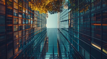 Wall Mural - A city skyline with a tree in the middle of it