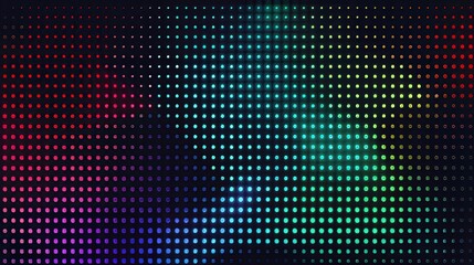 Wall Mural - The led wall video screen has a green, blue, and red dot pattern on a black background. The background for the display has a grid pattern of pixels with a mesh of LEDs in it.
