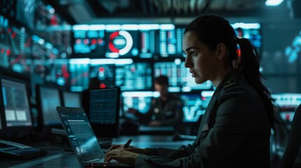 Poster - As the Special Agent in Charge talks to the military man in the monitoring room, a busy system control center is shown in the background with monitors showing data flow.